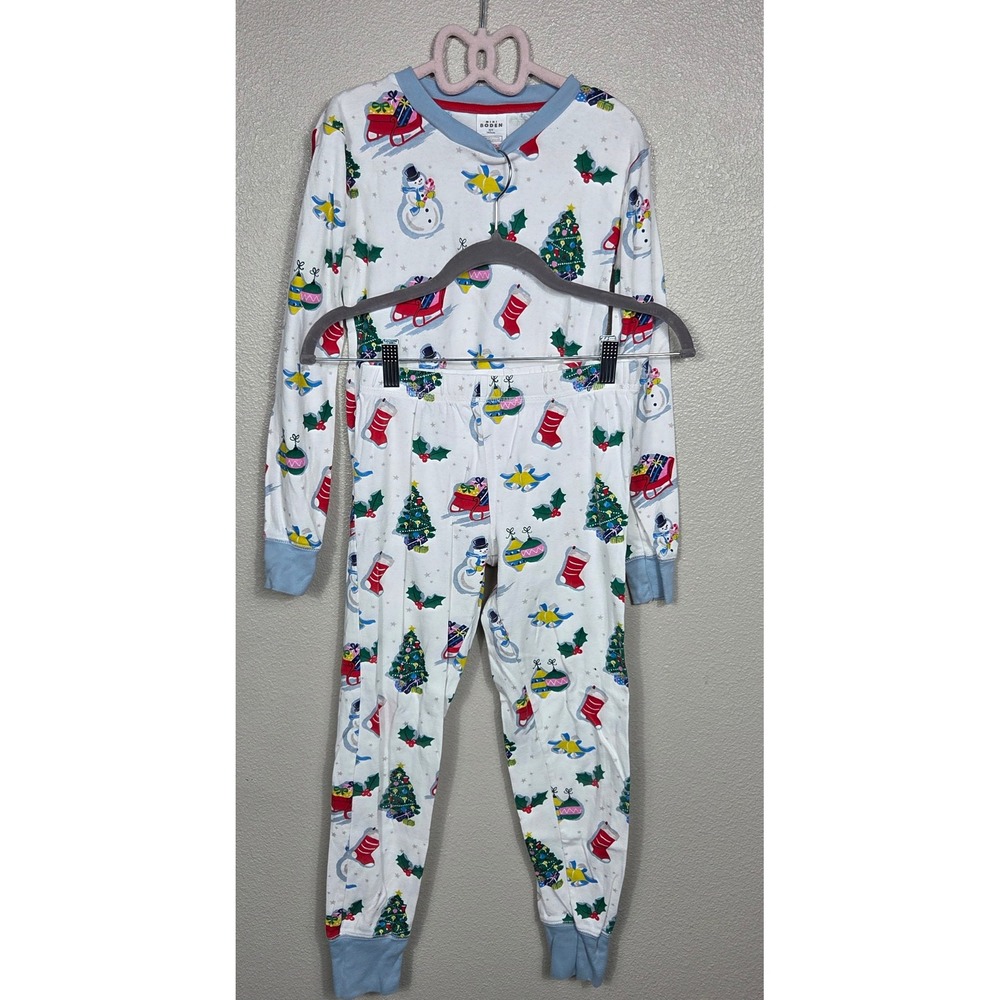 Mini Boden Christmas Pajama Set Kids 10Y 140cm Holiday Snowman Tree Cotton PJs